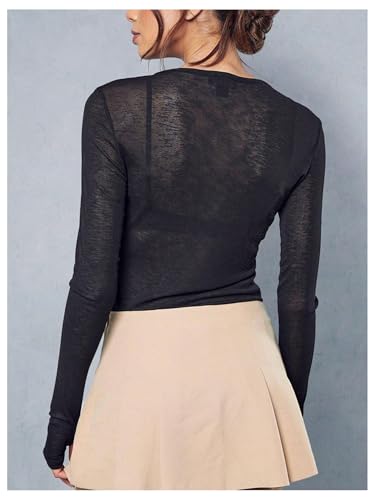 Women's Sheer Mesh Long Sleeve T Shirts Boat Neck Slim Fit Tee Tops Going Out See Through Shirts3