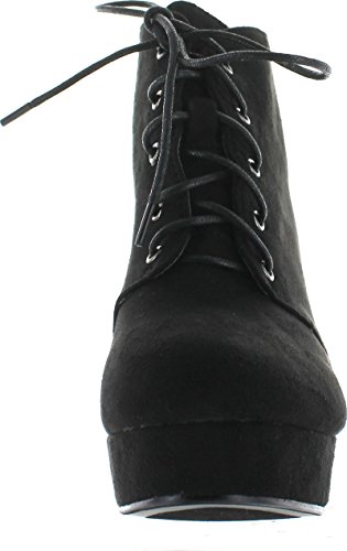 Forever Camille-86 Women's Comfort Stacked Chunky Heel Lace Up Ankle Booties2