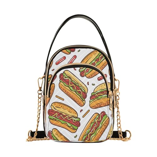 Quilted Crossbody Bags for Women,Hand-drawn Hot Dog Pattern Women's Crossbody Handbags Small Travel Purses Phone Bag