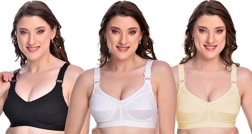 Mielosa Seamed Cotton Non-Padded Heavy Bust C Cup Bra for Women (Multicolor; Pack of 3) Mielosa Seamed Cotton Non-Padded Heavy Bust C Cup Bra for Women (Multicolor; Pack of 3)