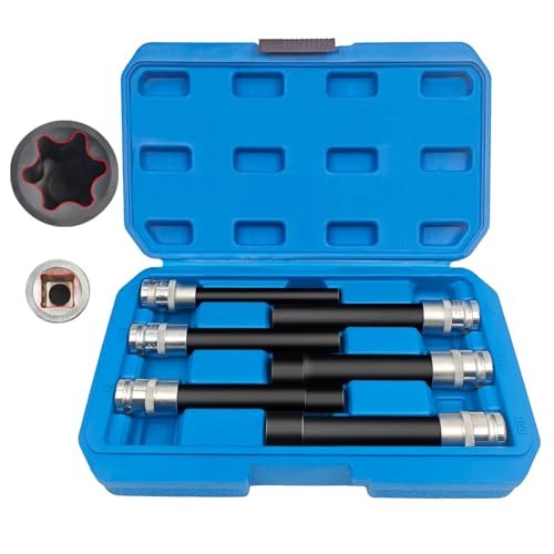 JEUCLEL 6PCS 1/2" Drive E Type Sockets Set, E10-12-14-16-18-20 Extra Long Hand Tool for Auto