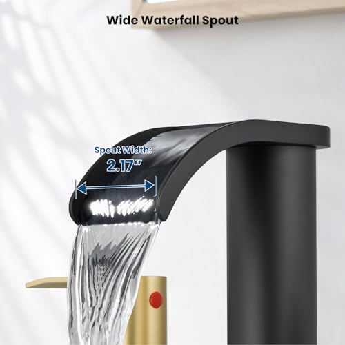 gotonovo Waterfall Bathroom Faucet 3 Hole Round Body,Matte Black&Gold by gotonovo - Used condition - Image 4