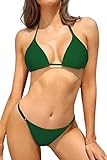 SHEKINI Damen Bikini Set Klassischer Triangel Rückenfrei Bikinioberteil Verstellbare Bademode Brasilianer Niedrige Taille Tanga Bikinihose Zweiteiliger Badeanzug(L,Grün)