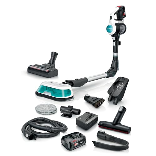 Bosch Akku-Staubsauger Unlimited 7 ProHygienic Aqua BSS712XHYG, kabellos, 2in1 Saugen & Wischen, Knickrohr, HEPA-Filtersystem, 10 Jahre Motorgarantie, 2 Akkus, Schnellladegerät, Made in Germany, weiß