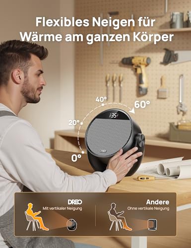 Dreo Heizlüfter Energiesparend Klein, Leiser 1500W Tragbar Heizlüfter mit Fernbedienung, Thermostat, 60° Neigbar, 8 Sicherheitsfunktionen, PTC-Keramik,12-Std-Timer, 3 Modus 3 Geschwindigkeit, Schwarz – Bild 6