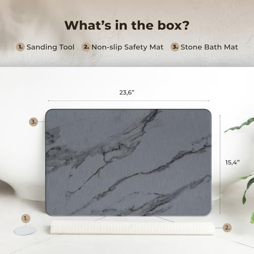 Image of TOSORO - Stone Bath Mat Diatomaceous Earth Shower Mat Non-Slip Super Absorbent Diatomite Stone Bath Mats for Bathroom Floor Quick Drying Natural Easy to Clean (23.5 x 15) - Graphite