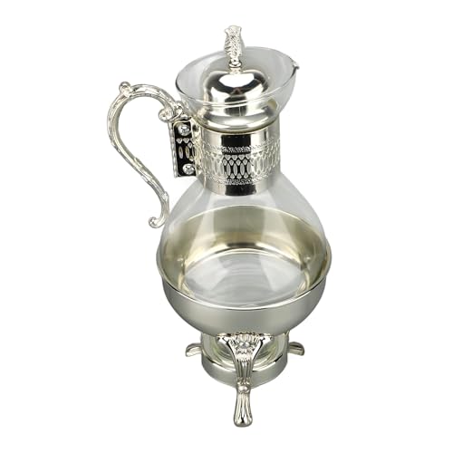 Naroote Cafetière en Verre Chauffante, Bouilloire à thé Chaud et Froid de Style Vintage pour la Maison et le Bureau, Verre en Alliage de Zinc 14 X 6,5 X 5,7 Pouces (SILVER)