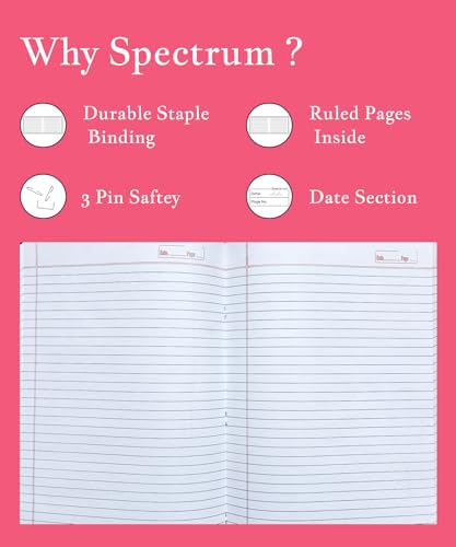 Image of Spectrum Notebook, A4 Size, Ruled, 120 Pages, Geometric Leaf Design, Pack of 6