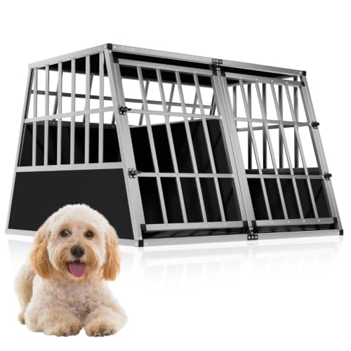 Image of CADOCA® Large Dog Crate Aluminium XXL Extra Large Dog Crate for Car Boot Strong Safe Pet Carrier for Dogs, Cats & Puppies Durable Pet Cage for Dog Bed Divider, Easy-Clean Tray Ventilated Travel Crate