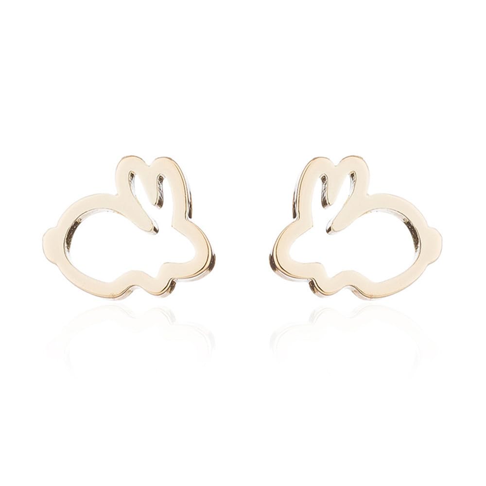 Stainless Steel Small Rabbit Stud Earrings for Women Tiny Dainty Animal Earrings Polished Christmas Birthday Easter Jewelry Gifts
