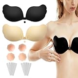 2ER SET KLEBE BH PUSH UP OHNE TRÄGER, UNSICHTBARER SELBSTKLEBENDER BH FÜR DAMEN - MIT 4 NIPPELPADS &AMP; 10 KLEBESTREIFEN FÜR RÜCKENFREIE KLEIDER, HOCHZEITSKLEIDER &AMP; ABENDKLEIDER（CUP A）