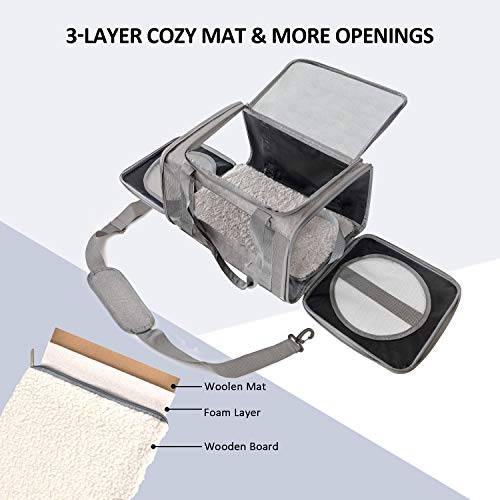 DZHJKIO Cat, Dog, Pet Carrier for Small Medium Cats Puppies up to 15 Lbs, TSA Airline Approved Small Dog Carrier Soft Sided, Collapsible Waterproof Travel Puppy Carrier - Grey