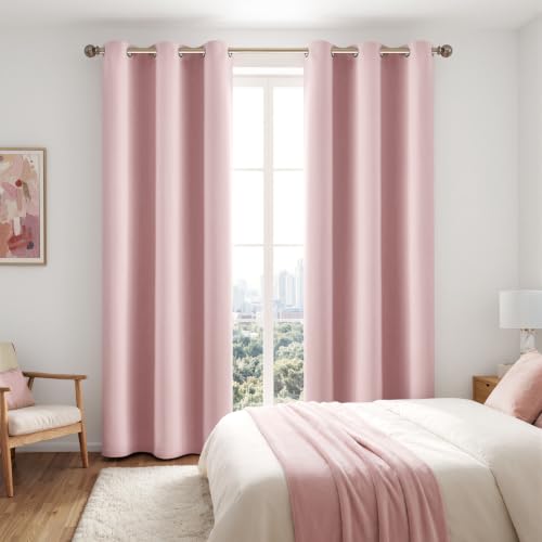 Image of MIULEE Light Pink Blackout Curtains for Bedroom 40x84 Inch Long | 2 Thick Layers Thermal Insulated Window Curtains with Black Liner, Noise Reducing Grommet, Drapes for Living Room, 2 Panels