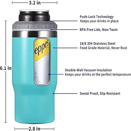 Miniatura 8 de Aislador de latasbotellas de acero inoxidable 4 en 1, tapas bidireccionales de 14 onzas, enfriador de latas aislado SUS, soporte para botellas de