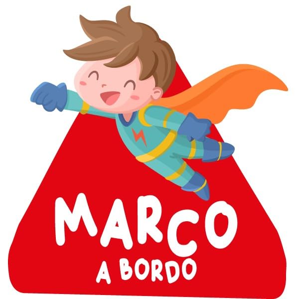 Niño súper heroe a bordo. Pegatina bebé a bordo personalizable - Catalán