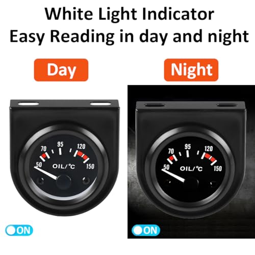 LKRXW Auto Öltemperaturanzeige Kfz 52mm Öltemperatur Messgerät mit Sensor 12V Weiß Lichtanzeige Temperaturmessgerät Öl Temperatur Meter Anzeige Zeigeranzeige 50 bis 150 Celsius