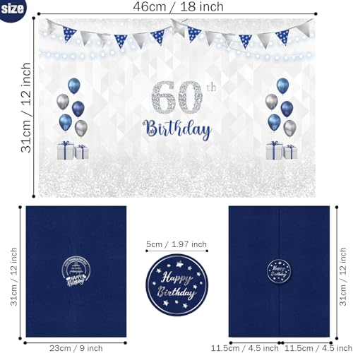 Image of Blue 60th Birthday Decorations for Men, Navy Happy 60th Birthday Guest Book, Alternative 60th Signature Guestbook Creative, Cheers to 60 Years Old Gift, 60th Birthday Sign Card Board Party Decor