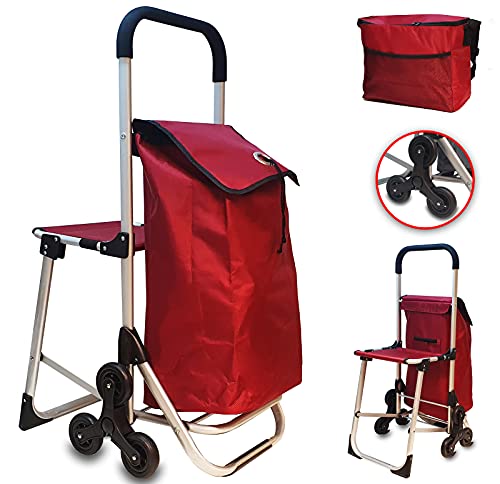 6-in-1 boodschappentrolley, trapklimmer, boodschappentrolley, inklapbaar, winkelwagentje, koeltas, stoel, trolley… - Image 3
