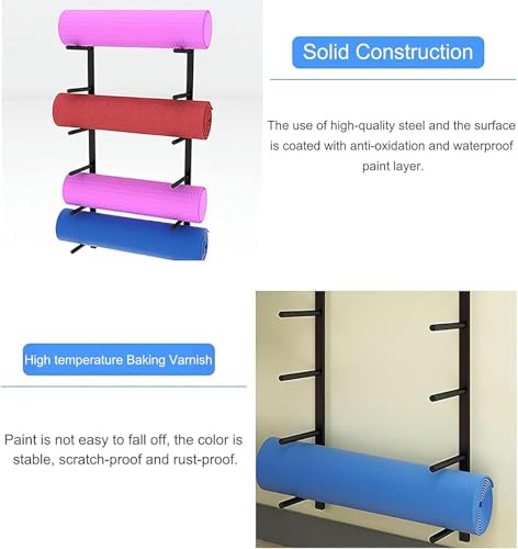 Support mural pour tapis de yoga avec étagère : présentoir en métal robuste et polyvalent