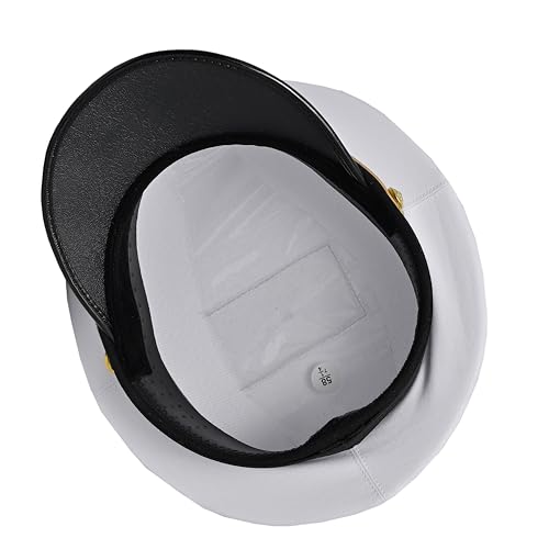 Image of USA Navy Captain Hat White Cotton Removeable Gold Chin Strap Metal Insignia 58cm