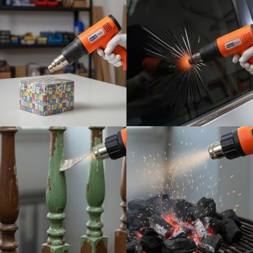 Image of SMART PACK Heat Gun for Shrink Wrapping, Drying Paint Coats, Remelting Adhesives, candle making | Dual Temperature Controller | High Speed Heat Shrink | Hot Air Gun and Bolts | Pack of 1