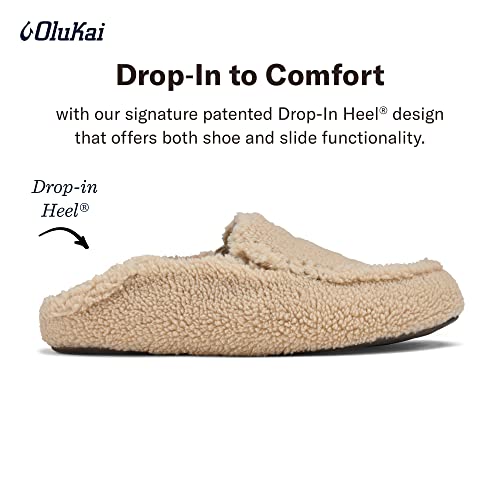 Olukai Nohea Heu Women's Slipper, Soft Sherpa Fleece With Elastic Gore Pannels, Comfortable & Breathable Dual-Density Pu Footbed, Stylish Drop-In-Heel Design, Sandbar/Sandbar, 6 #TOP2