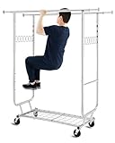 Roulettes mobiles + freins de stationnement : 4 roulettes omnidirectionnelles permettent un mouvement fluide sur n'importe quelle surface. Deux freins de stationnement à commande pied assurent la stabilité. Les roulettes peuvent être retirées en option – utilisation illimitée comme porte-vêtements fixe.