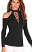 ECOWISH Women's Cut Out Shoulder Tops Halter Neck Lace Up Shirt Basic Tee Blouse,Black,US L