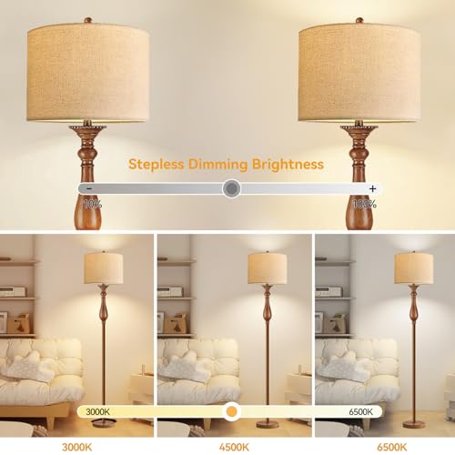Image of Wood Floor Lamps for Living Room Farmhouse Boho Floor Lamp with Remote Control & 3 Color Temperature,Dimmable Vintage Floor Lamp Mid Century Modern Standing Lamp Pole Tall Floor Lamp Bedroom Corner