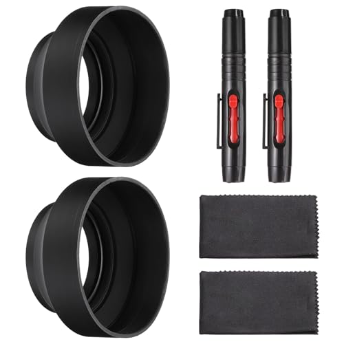 Patikil - Sombrilla para lente de cámara de goma, plegable en 3 pasos, negro, universal, 2 piezas, diámetro 67 mm, con paño de limpieza y bolígrafo limpiador miniatura 1