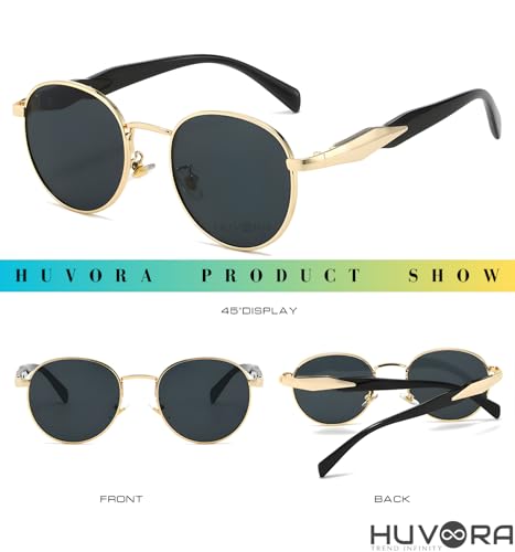 Image of Designer Ellipse Round Sunglasses for Men and Women - UV400 Protected Stylish Branded Goggles for Fashion Casuals Party Driving Travel - Metal Frame Unisex Retro Sun Glasses