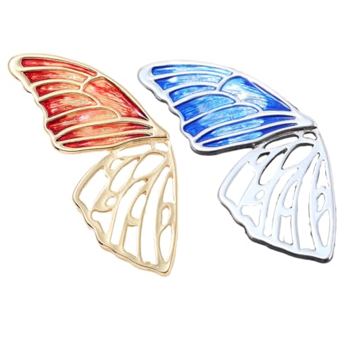 2pcs Stylish Enamelled Wing Brooches Fashion Breastpin Retro Double Pin Set Red Blue Alloy Great for Parties Mother's Day