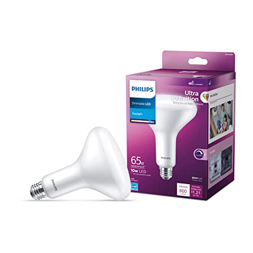 Image of PHILIPS LED 65W BR40 1-Pack Ultra Definition Daylight (5000K) 800 Lumen (10W = 65W) Dimmable Frosted Flicker-Free Light Bulb