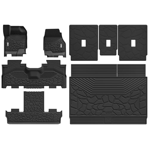 3W Floor Mats & Cargo Liner & Seat Back Mats for 2025 2026 Ford Expedition Max 7 Seats with 2nd Row Bucket Seats All Weather TPE Full Set Floor Mats for Ford Expedition (Only Max)