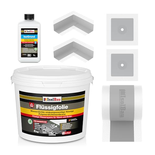 Isolbau Dicht-Set - Inkl. 1x Flüssigfolie (4 kg) 1x Grundierlösung (1 L) 1x Dichtband (5 m) 2x Innenecken & 2x Manschetten