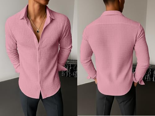 Image of Men's Casual Button Down Shirts Long Sleeve Linen Shirt Fashion Textured Beach Summer Shirts| Men Stylish Shirt | Men Fancy