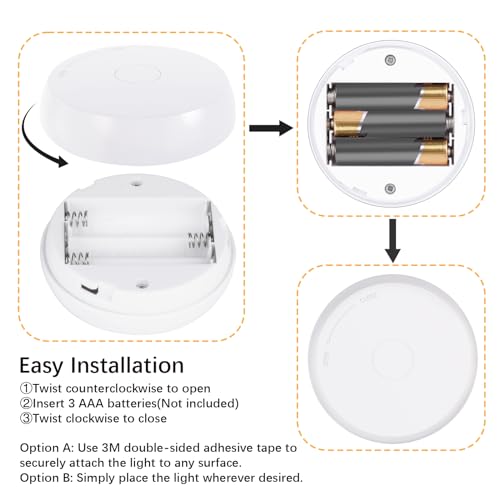 Image of LED Puck Lights with Remote, 3 Color Light, Battery Operated Push Light Under Cabinet Light, Dimmable Tap Light, 50 Lumens, Stick On Closet Light