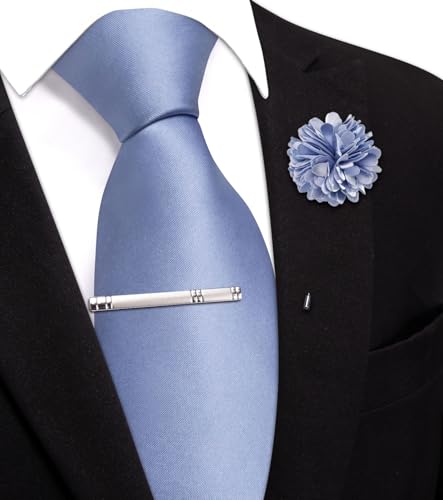 Image of Hi-Tie Pretied Boys Ties Solid Color Kids Adjustable Necktie Lapel Pin Clip Set Age 8-12 Wedding School Graduation