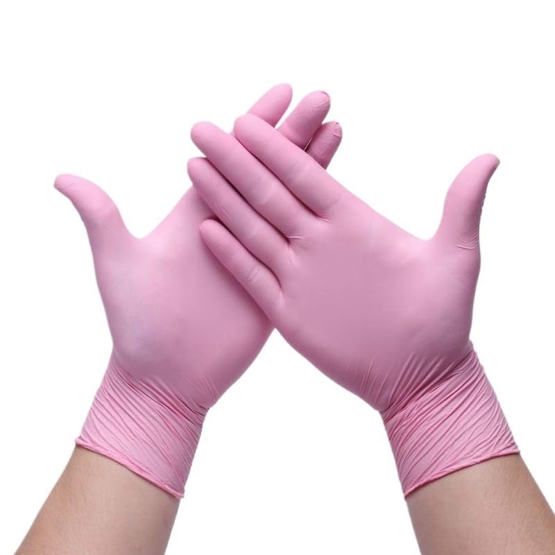 20/50/100 pezzi Guanti monouso in nitrile rosa antiscivolo for cucina, pulizia domestica, bellezza, parrucchiere, lavoro(Pink 100PCS,S)