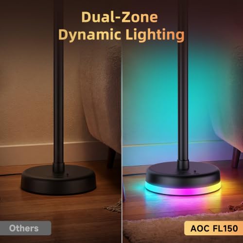 Image of AOC LED Floor Lamp, 2Packs RGBICWW Corner Floor Lamp with Glowing Base | App & Remote Control, 160 Million Colors, 68+ Scenes Color Changing, Ambient Lighting for Bedroom Living Room Home Office