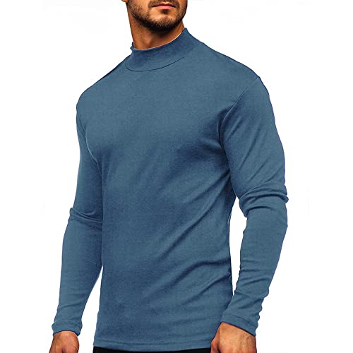 T-shirt à manches longues pour homme - Coupe ajustée - Col roulé - Sous-vêtements thermiques chauds - S-XL, bleu, S Cover
