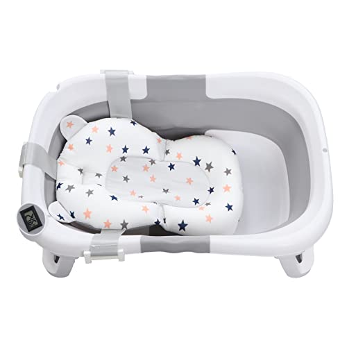 Image of Baby Tub, Baby Folding Tub Suspension Pad Drain Hole Prevent Thermometer Slip for Home Use (Grey)