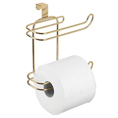 Preisvergleich Produktbild mDesign Toilettenpapierhalter ohne Bohren Klorollenhalter fürs Badezimmer, praktisch zum Aufhängen cleverer Papierrollenhalter messingfarben