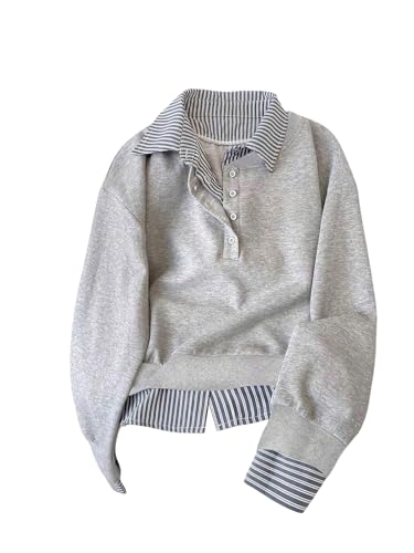 SOLY HUX Women's Oversized Sweatshirts Pullover Striped Long Sleeve Collared