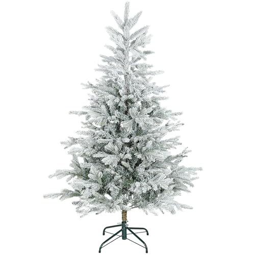 HOMCOM Árvore de Natal artificial Ø 100 x 150 cm, árvore de Natal nevada, abeto artificial com 828 ramos articulados, base dobrável, fácil de montar, decoração para casa, escritório, festas