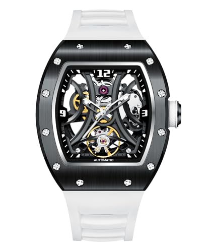 Paras Crown Automatic Watches for Men Stainless Case Silicone Strap Analog 50M Waterproof Mechanical Watch Fashion Mens Watches Relojes De Hombre