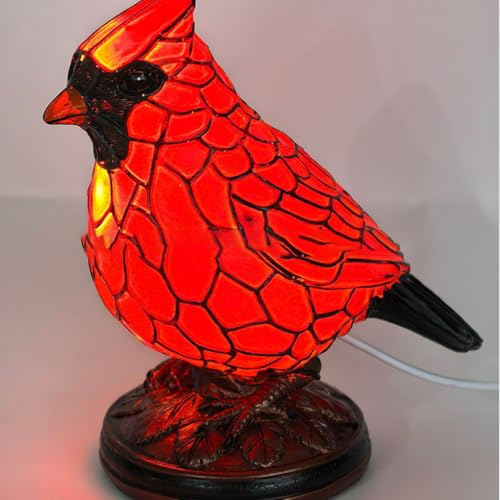 Lámpara de pájaro rojo de resina decorativa para mesita de noche y oficina 7