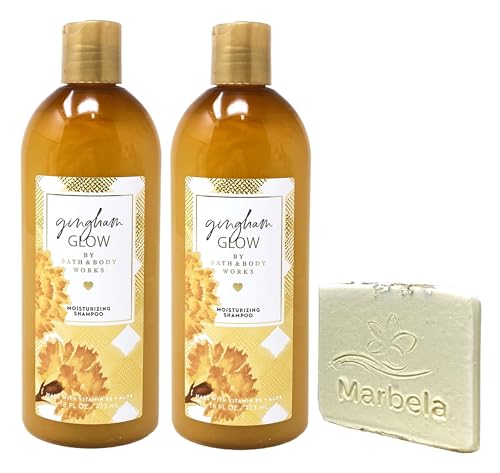 Bath & Body Works Gingham Glow - 2 Moisturizing Shampoos (16 fl oz / 473 mL Each) with a Natural Oats Sample Soap