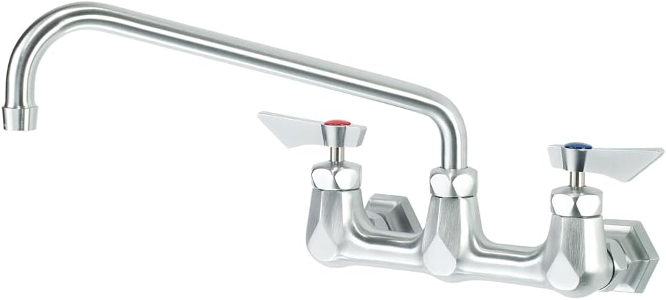 Krowne DX-812 Diamond Series Faucet, Wall-Mounted, 8" Centers, 12" Swing spout, Lever Handles, Quarter-Turn Ceramic Cartridge Valve, Includes mounting kit & E-Z Install Flexible Water line kit
