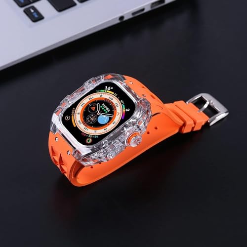 Kit modification luxe Apple Watch Ultra boîtier transparent et bracelet caoutchouc fluor 49mm - 7